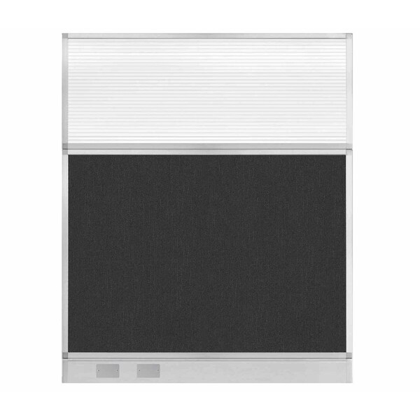 Versare Hush Panel Configurable Cubicle Partition 5' x 6' Black Fabric Clear Fluted Window w/ Cable Channel 1856402-1 - main